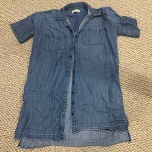 Madewell Denim Short-Sleeve Button-Front Dress in Medium Blue
